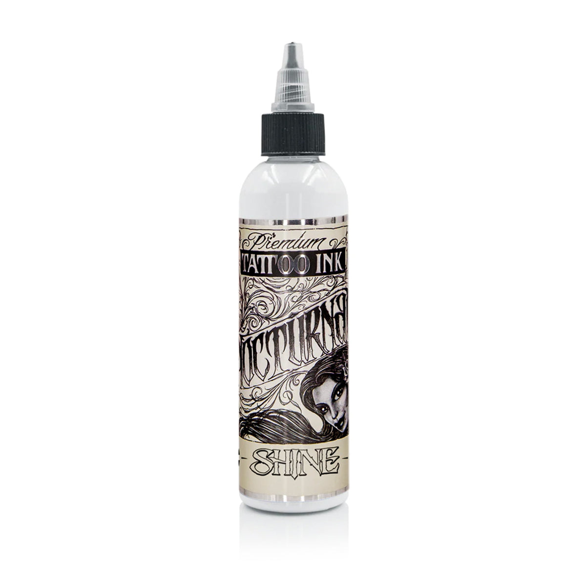 Nocturnal Shine White Legacy — pudelīte uz balta fona, produktu saimes iepakojuma piemērs
