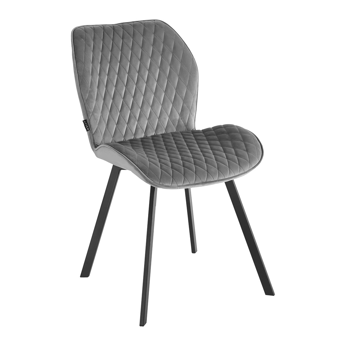 4RICO Vetro grey velour chair with stitched backrest and black metal legs