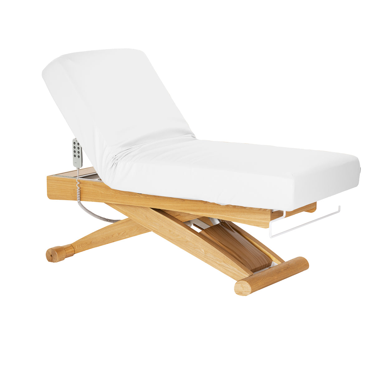 Sillon Siesta Электрическая SPA-Кушетка – Белая, Светло-Коричневое Основание · Откинутая позиция