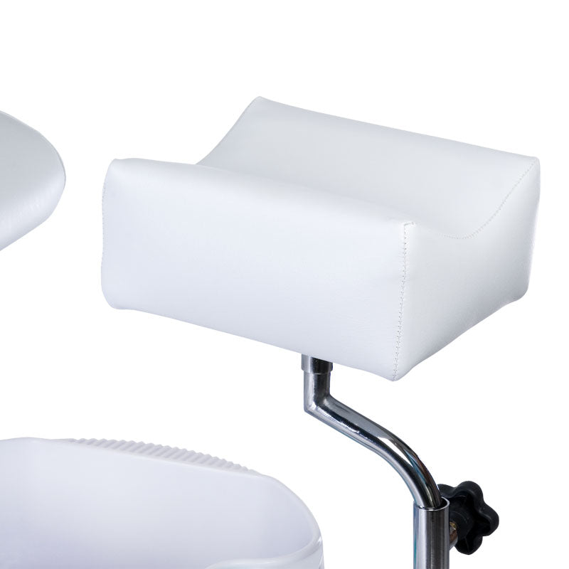 White Beauty System Pedicure Chair with built-in foot massager, featuring comfortable seating and modern design.