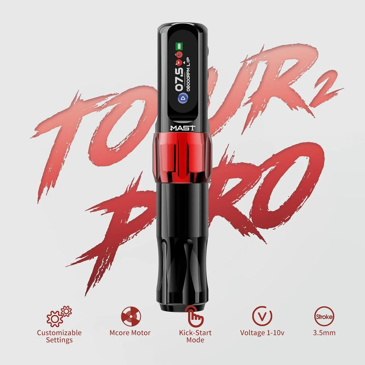 Mast Tattoo Tour 2 Pro Wireless Tattoo Machine Pen 3.5mm Stroke Pink - BVShop