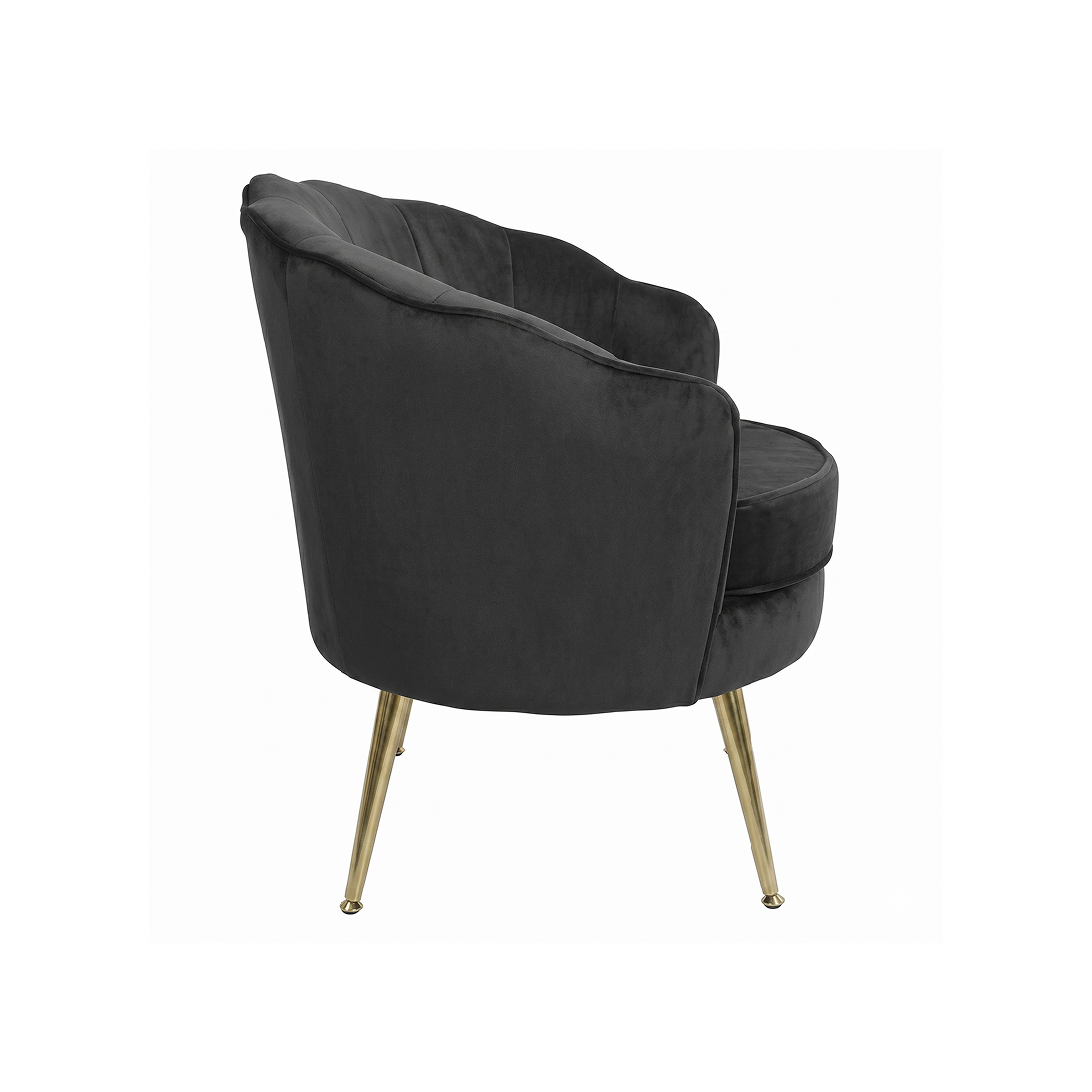 Black armchair with gold legs on a white background