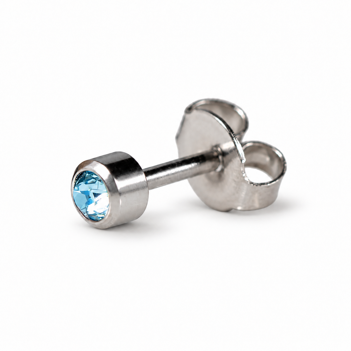 Caflon Blu Piercing Earrings Aquamarine 4 mm (White Stainless Steel)