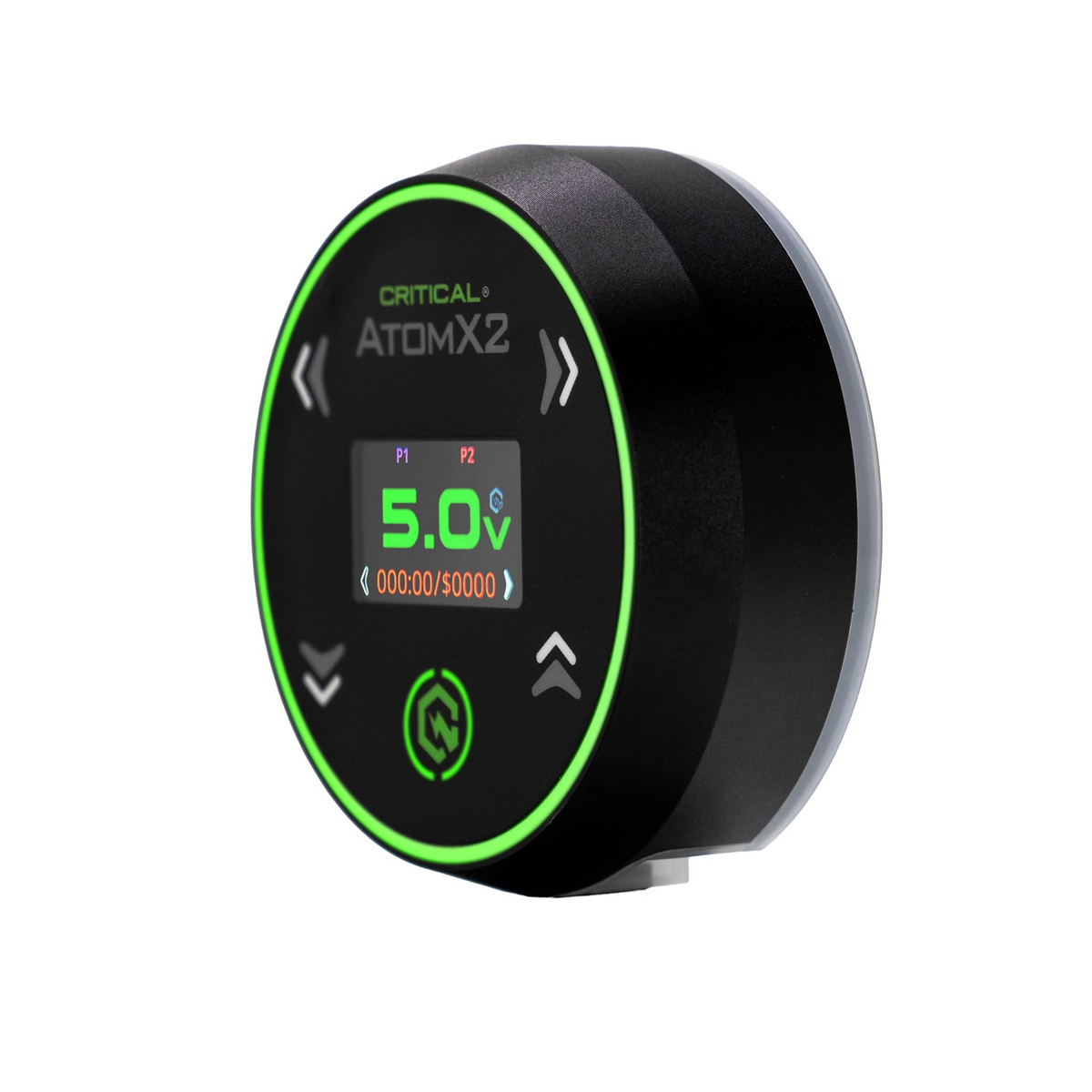 Critical Tattoo Atom X2 Barošanas Bloks Melns — skats leņķī