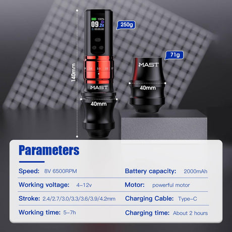 Mast Fold Pro Wireless Tattoo Machine Red - BVShop