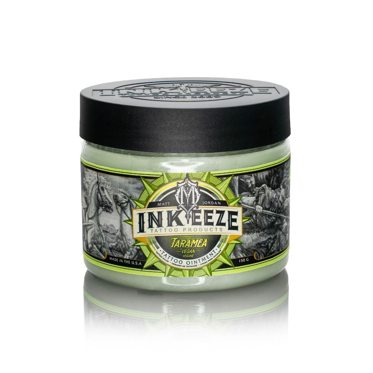 Inkeeze x Matt Jordan Tattoo Ointment Taramea 150g jar with label, designed for tattoo aftercare and skin healing.