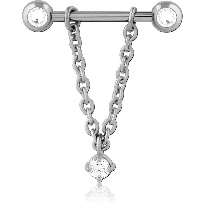 Krūtsgala pīrsinga auskari ar cirkonija ķēdīti