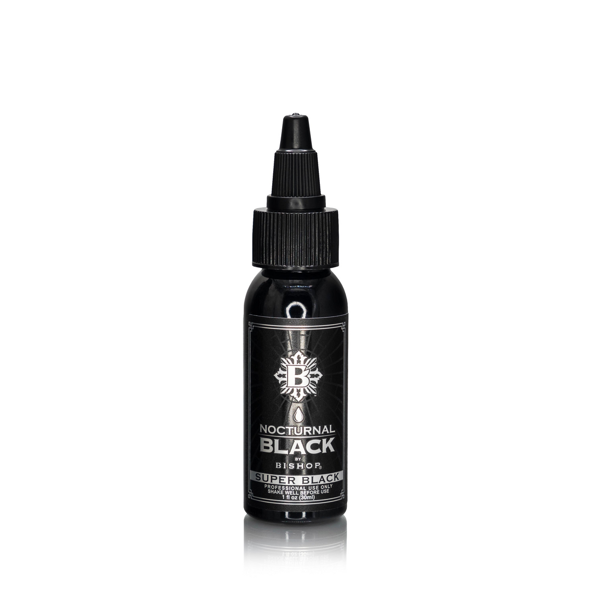 Nocturnal By Bishop Super Black 30ml — pudelīte uz balta fona