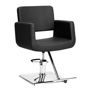 Black Gabbiano Helsinki hairdressing salon chair with adjustable headrest and armrests, featuring padded upholstery and modern design.