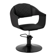 Black Halo noir hairdressing chair by HAIR SYSTEM with padded seat and backrest, ergonomic design, and adjustable height.