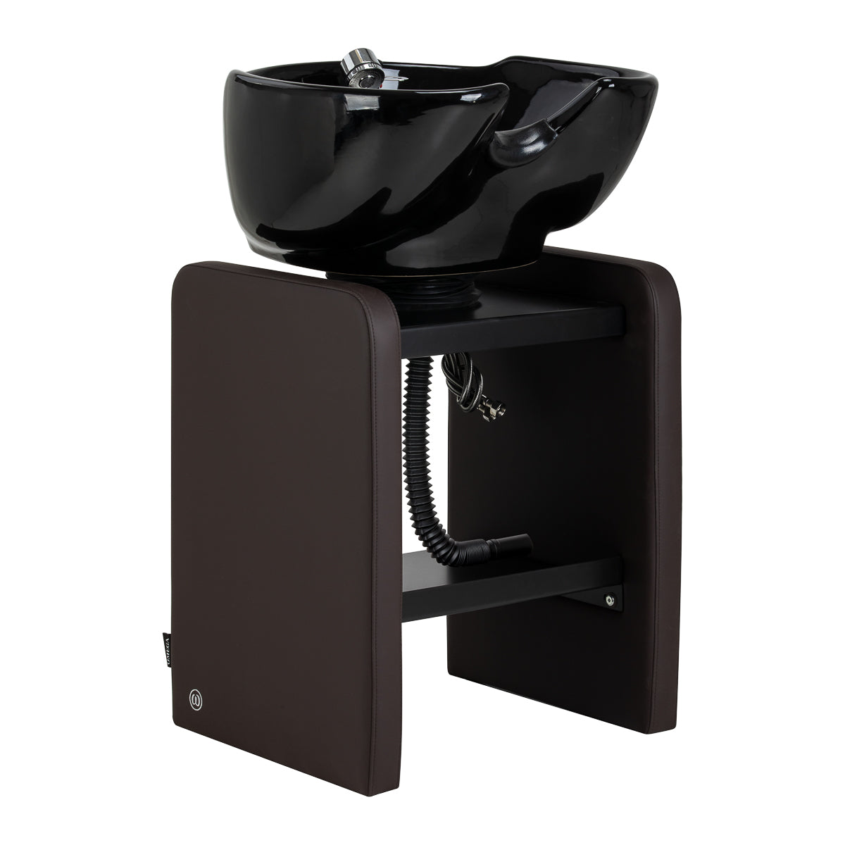 Omega Nautica brown hairdressing wash unit with comfortable chair and sink for salon use, featuring modern design and ergonomic features.