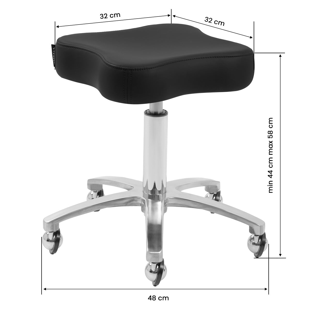 Black Omega Supremo swivel stool with a round seat and metal base, featuring a modern design suitable for kitchens or bars.