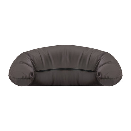 Omega brown headrest for hairdressing wash unit, cushioned and adjustable for comfortable client hair washing.