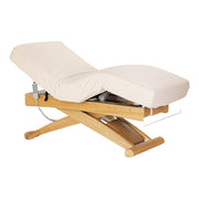 Cream SPA lounger Sillon Siesta beauty salon furniture with light brown base, perfect for relaxation and professional spa treatments.