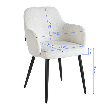 4RICO Intra white sherpa chair with rounded backrest and black metal legs