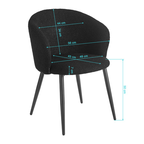 4RICO Asola black sherpa chair with rounded backrest and black metal legs