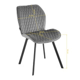4RICO Vetro grey velour chair with stitched backrest and black metal legs