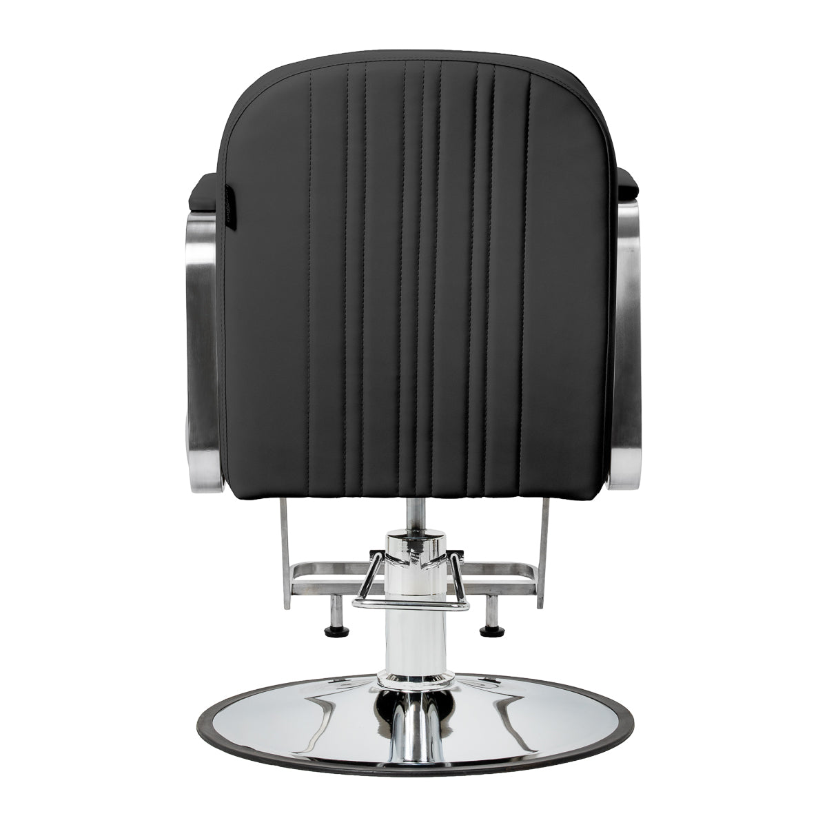 Black Gabbiano Acri hairdressing chair with adjustable height and cushioned seat and backrest.