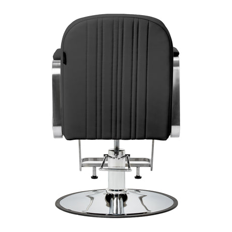 Black Gabbiano Acri hairdressing chair with adjustable height and cushioned seat and backrest.