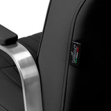 Black Gabbiano Acri hairdressing chair with adjustable height and cushioned seat, designed for salon styling and comfort.