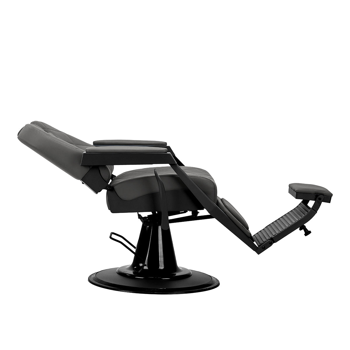 Side view of reclining Gabbiano Bruno barber chair with footrest