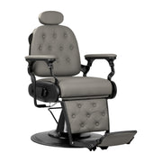 Gabbiano Francesco grey barber chair with black base, stylish barbershop furniture for professional grooming salons.
