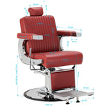 Gabbiano Visionerio+ hidraulisks bārbera krēsls – Sarkans, hromēts rāmis; izmēru rasējums, sēdekļa augstums 55–72 cm