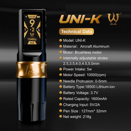 Wireless AVA UNI-K tattoo pen machine with sleek design and ergonomic grip for professional tattooing.