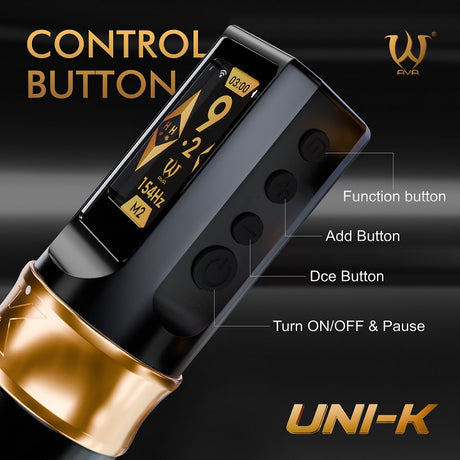 Wireless AVA UNI-K tattoo pen machine with ergonomic design and adjustable needle depth for precise tattooing.