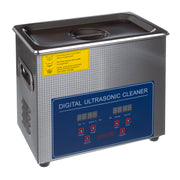 Ultrasonic cleaner 2.5L by Beauty System with 100W power, featuring a stainless steel tank and digital control panel.