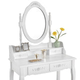 MIRA White Vanity Table with Mirror, 4 Drawers & Stool - BVShop
