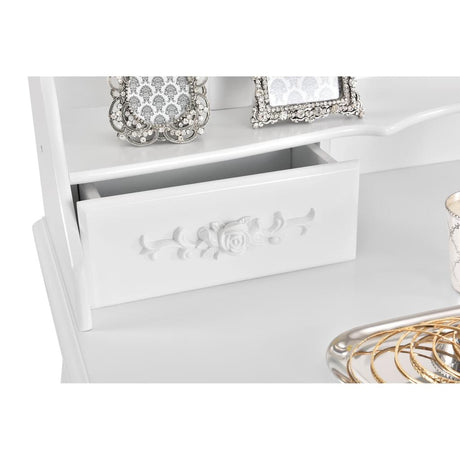 White MIRA Dressing Table with 4 drawers mirror + stool - BVShop