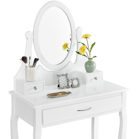 White LENA Vanity with 3 drawers mirror + stool - BVShop