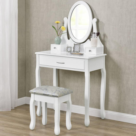 White LENA Vanity with 3 drawers mirror + stool - BVShop