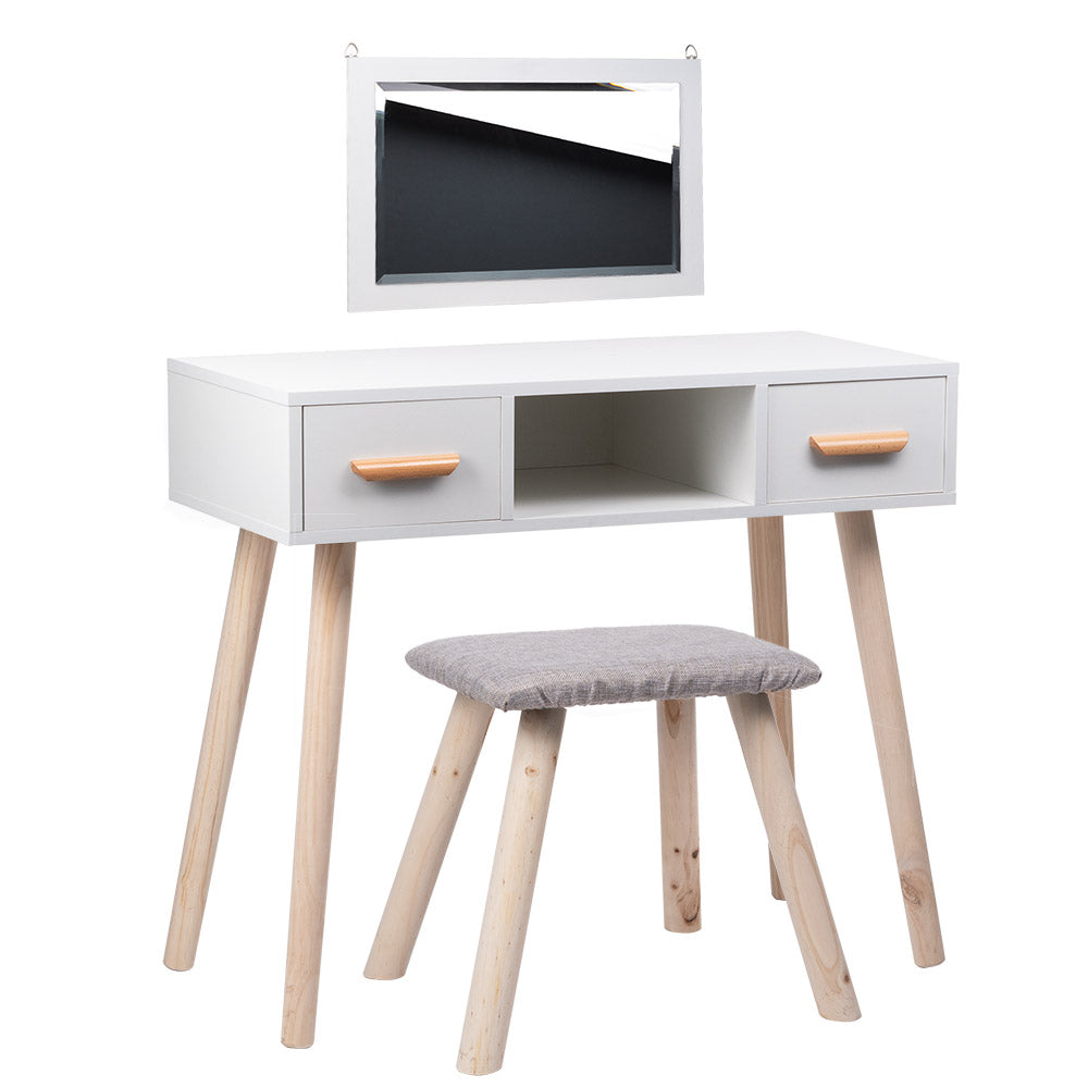 White ALVA Vanity with 2 drawers mirror + stool - BVShop