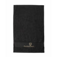 PhiBrows Black Cotton Towel 30x47cm on a light background