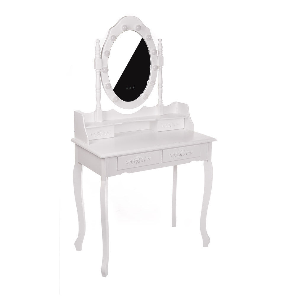 White NINA Dressing Table with LED Mirror + Stool - BVShop
