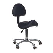 Black cosmetic stool by Beauty System with cushioned seat and adjustable height for salon or beauty treatment use.