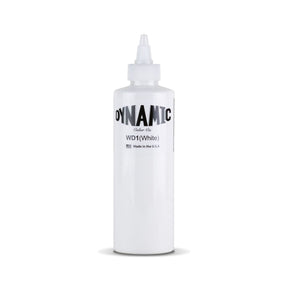 Dynamic white ink in 30ml and 240ml bottles, showing the 8oz bottle with white ink inside for art or printing projects.