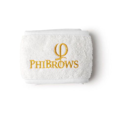 PhiBrows White Cotton Headband — white cotton headband with embroidered logo