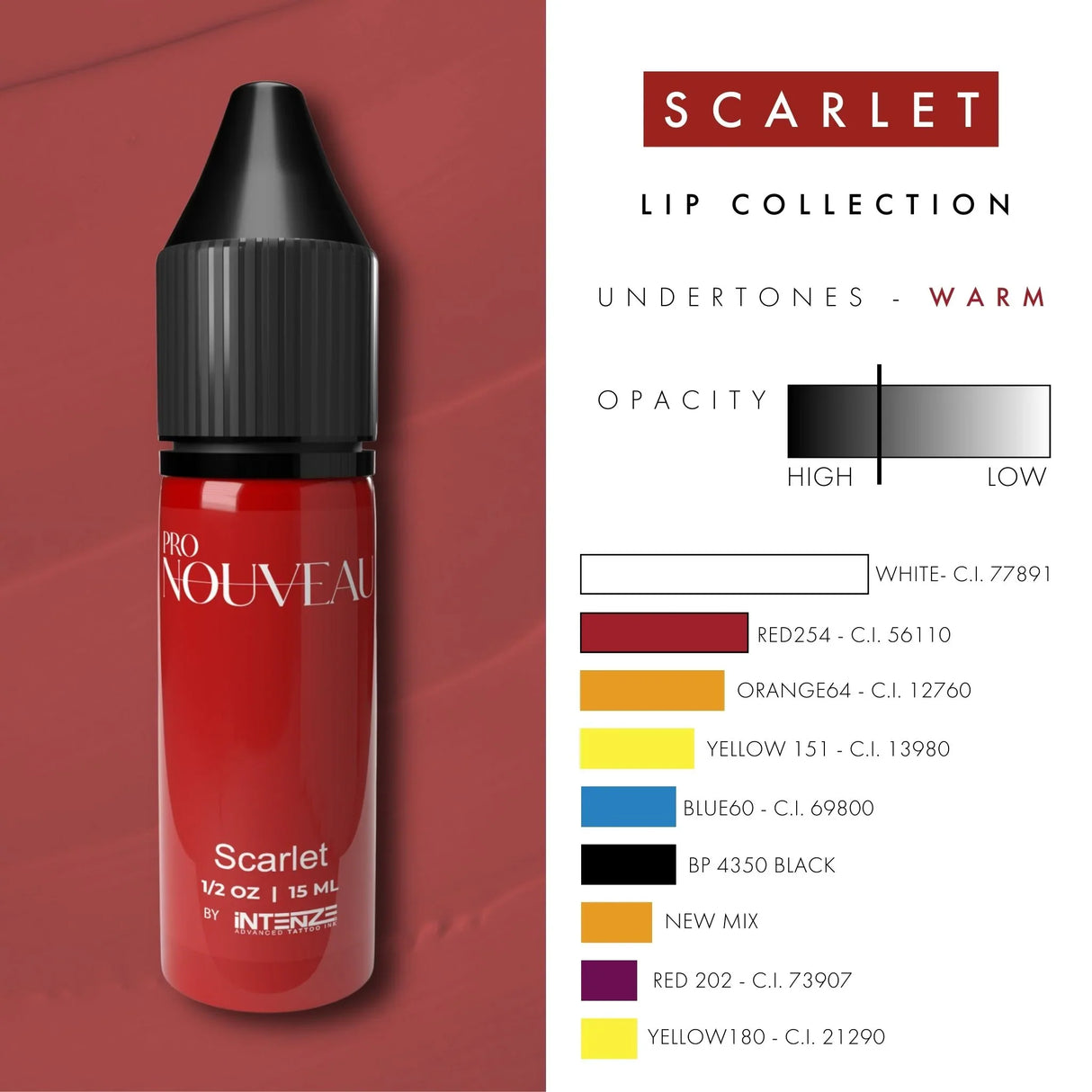Пигменты для губ Pro Nouveau от Intenze Scarlet 15ml