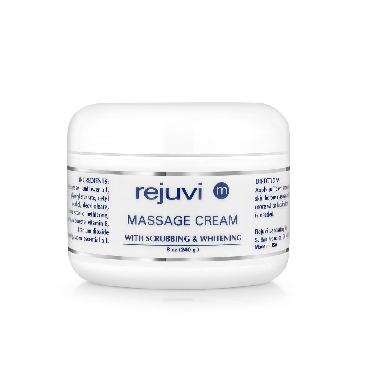 Rejuvi m Скрабирующий Массажный Крем 240g – Баночка, этикетка спереди