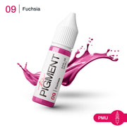 Fuchsia pigment from The Pigment 09 for permanent makeup, displayed in a 15ml container with vibrant, bright pink color.