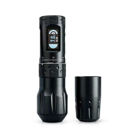 Gray AVA UNI-B Wireless Tattoo Pen Machine with ergonomic design and adjustable needle depth for precise tattooing.