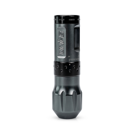 Gray AVA UNI-B wireless tattoo pen machine with ergonomic design and adjustable needle settings, suitable for professional tattoo artists.