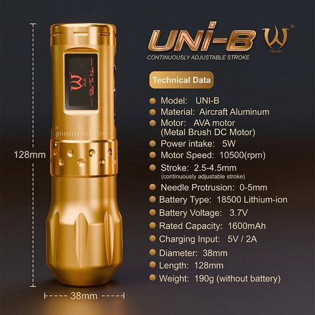 Wireless AVA UNI-B tattoo pen machine in grey with ergonomic grip and sleek design, ideal for professional tattoo artists.