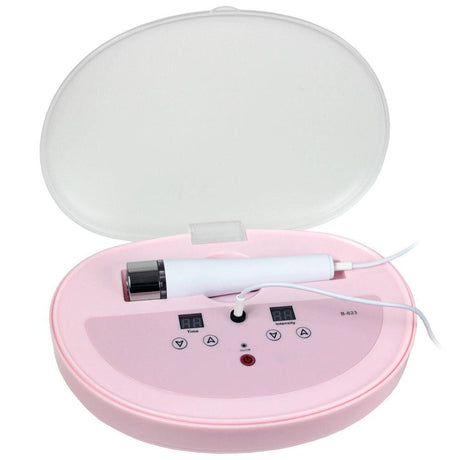 Pink Mini RF Radio Frequency device from Beauty System, showing the compact handheld design and control panel.