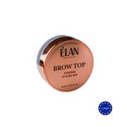 Elan Brow Top 2.0 eyebrow styling wax applied to well-groomed eyebrows for a natural, polished look.
