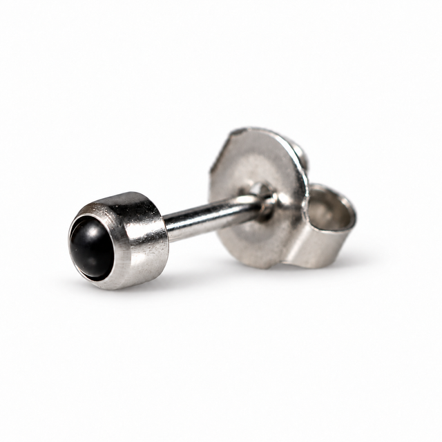 Caflon Blu Piercing Earrings Black Onyx Cabochon 4 mm (White Stainless Steel)