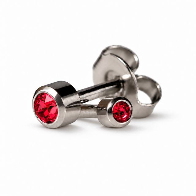 Caflon Blu Piercing Earrings Mini Ruby 3 mm (White Stainless Steel)